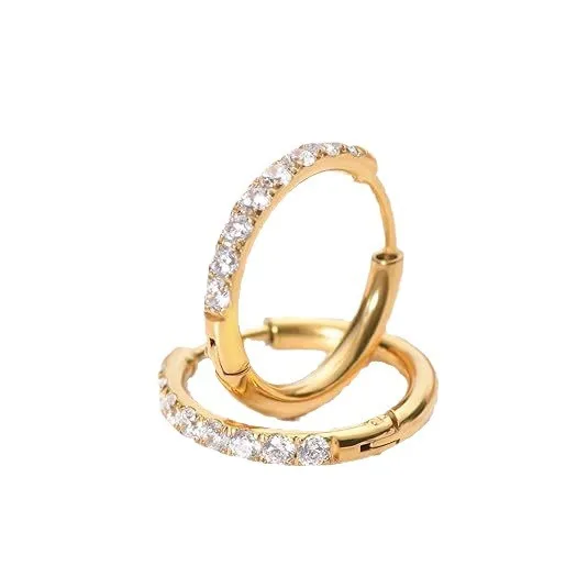 Wholesale Fashion Geometric Pattern Round Steel Hoop Earrings Micro Pave Zircon Fashion Round Steel Hoop Earrings Unisex Gold Rhinestone 201 Stainless Steel