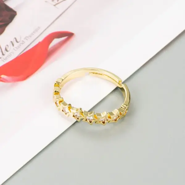 Wholesale Fashion Geometry Pattern Star Heart Copper Micro-inlaid Zircon Ring