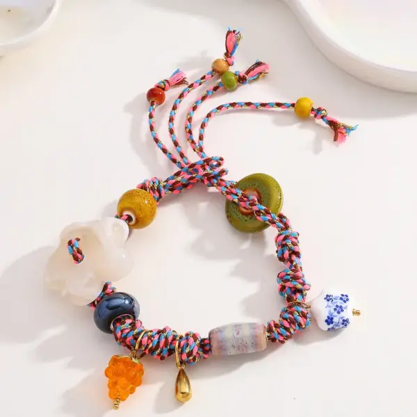 Wholesale PVD Coated 18K Gold Plated Heart Shape Flower Strawberry 304 Stainless Steel Bandana Casual Elegant Classical Polyester Handmade Buckle (Adjustable) Bracelets