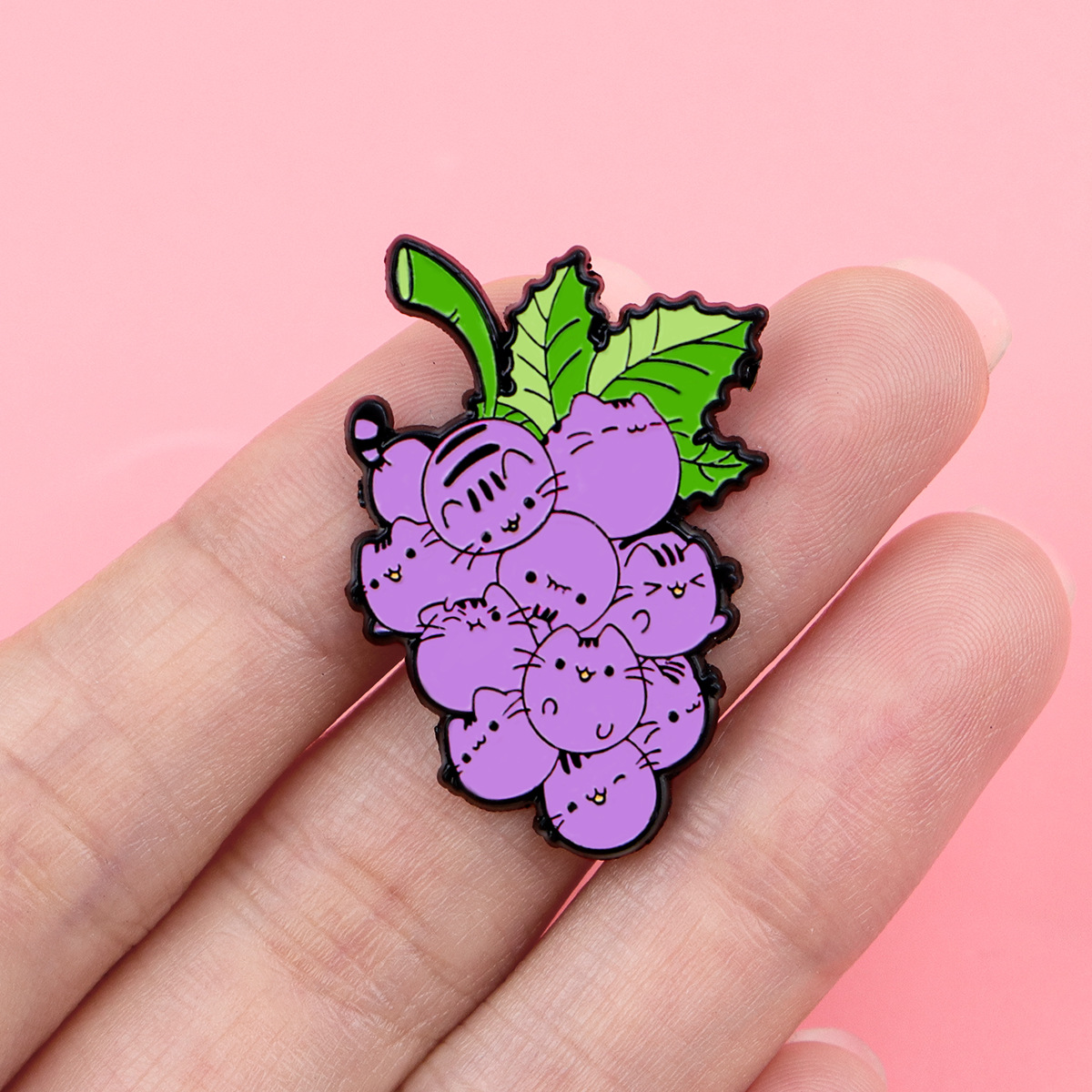 Wholesale Cartoon grape cat brooch cartoon metal badge