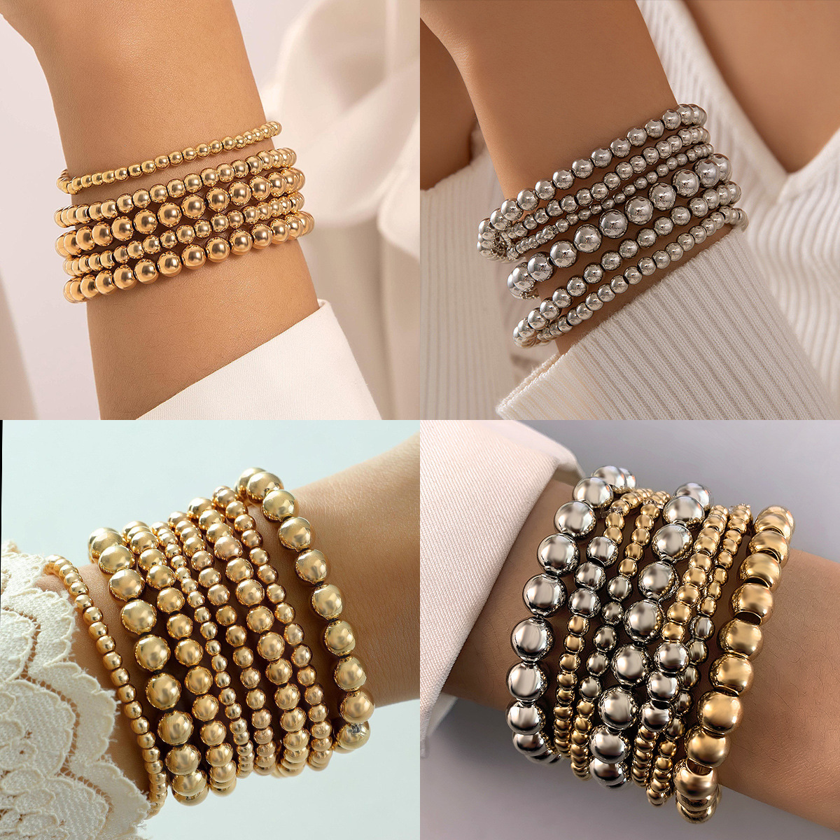 Wholesale punk style exaerated round bead chain bracelet