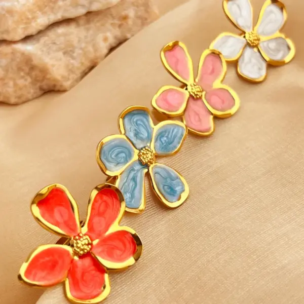 PVD Coated Real Gold Plated 18K Gold Flower 304 Stainless Steel Casual Retro Simple Style Waterproof Non Tarnish Open Rings