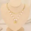 Wholesale Stainless Steel 18K Gold Plated Fashion Gold Plated Heart Shape Pearl Layered Necklaces