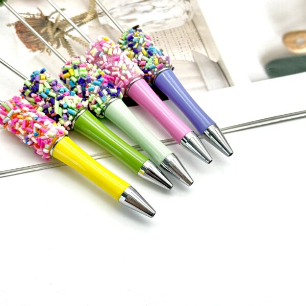 Wholesale DIY Color Sugar Needle Sugar Beaded Pen Macaron Color Rotary Plastic Ballpoint Pen Primary School Student Prize Cartoon Gift Pen