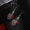 Wholesale European and American Hot Selling Dark Gothic Style Retro Personality wine red Love Pendant Alloy Earrings Women's Jewelry