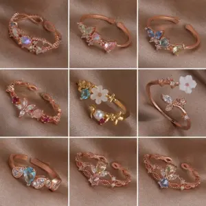 Geometric Flower Copper INS Style Sweet Open Ring Rings