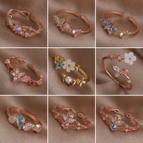 Geometric Flower Copper INS Style Sweet Open Ring Rings