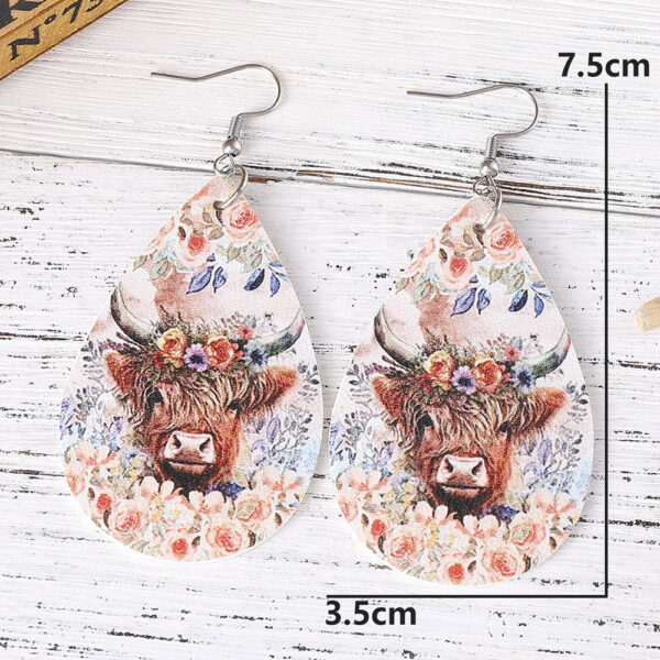 Wholesale Western cowboy flower bull head ring double-sided leather water drop earrings