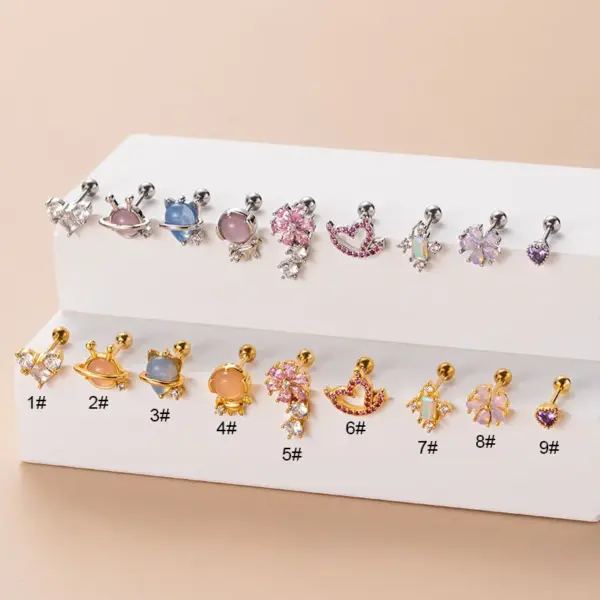 1 Piece 316L Stainless Steel Copper Zircon Ear Cartilage Rings & Studs Heart Shape Flower Waterproof Non Tarnish Surgical Steel Women'S