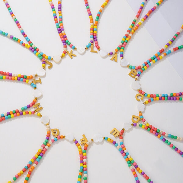 Wholesale Cross-border hot selling stainless steel letter necklace mixed color turquoise shell love clavicle chain DIY hot fashion necklace