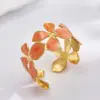 Wholesale Bohemian Imitation Gold Plated 304 Stainless Steel Universal Electroplated Colorful Oil Drop Flower Open Bracelet For Women