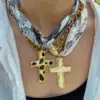 Wholesale Elegant Classic 18K Stainless Steel Oil Drip Cross Pendant Scarf Necklace Women's Luxury Rustproof Brown White Blue Gold Black