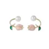 1 Pair Fairy Style Sweet Leaf Flower Spray Paint Inlay Imitation Pearl Alloy Cat's Eye Stone Zircon Earrings