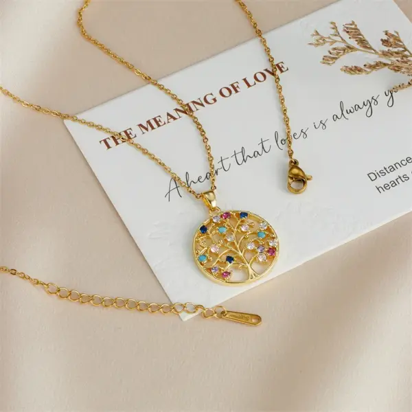 Wholesale 304 Stainless Steel Copper Heart Shape Life Tree Pendant Necklace