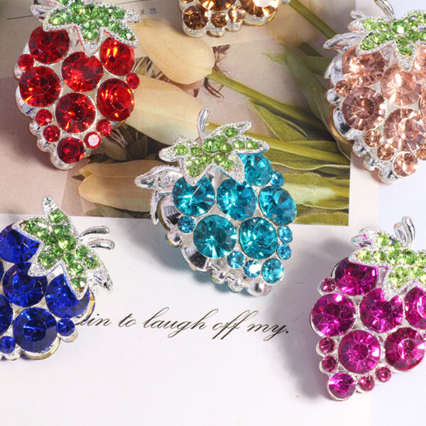 Wholesale DIY colorful grape-shaped keychain with full rhinestones and straight holes for easy stringing.