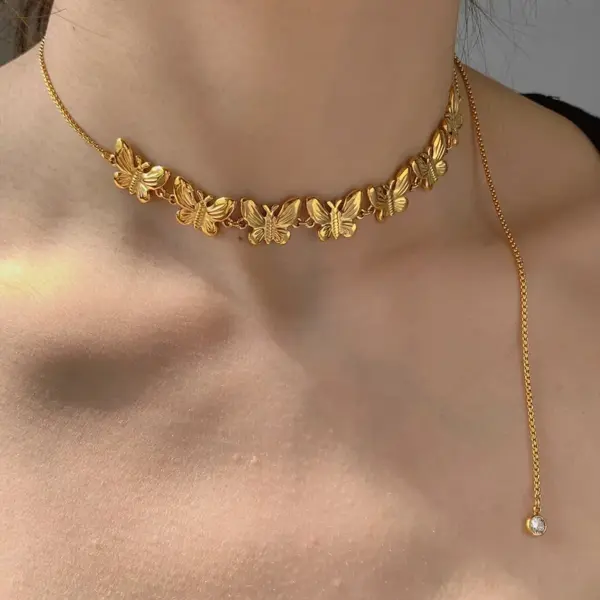 Wholesale PVD Coated Real Gold Plated 16K White Plating Butterfly 304 Stainless Steel Elegant Modern Style Waterproof Non Tarnish Necklace