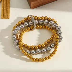 1 Steel 2 Gold - Striped Oval Steel Color Buckle