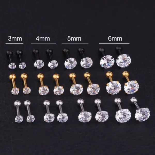 1 Piece 316L Stainless Steel Zircon Ear Cartilage Rings & Studs Geometric Waterproof Non Tarnish Surgical Steel Inlay Ear Cartilage Rings & Studs Women'S