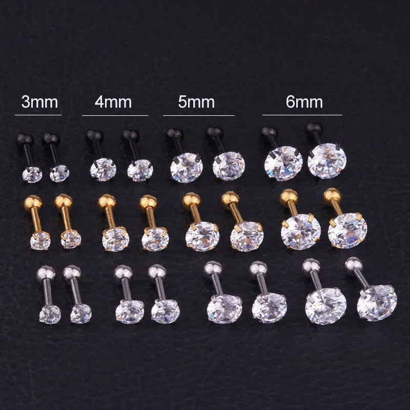 Wholesale 1 Piece 316L Stainless Steel Zircon Ear Cartilage Rings & Studs Geometric Waterproof Non Tarnish Surgical Steel Inlay Ear Cartilage Ring