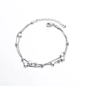 Double Circles Star Bracelet / Copper (White Gold Color)