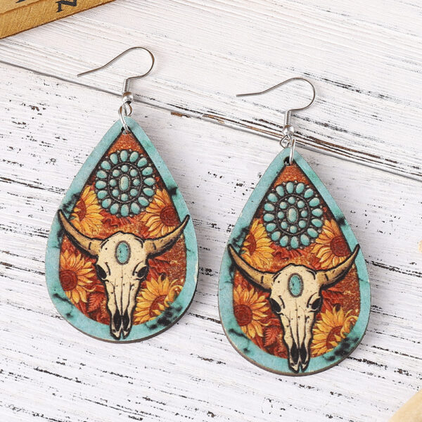oly-ecb9913548870ae32295aa06601161b3 Wholesale Western-style turquoise suower bull head earrings