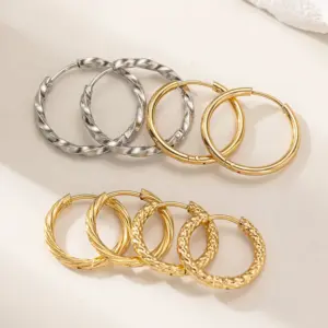 Wholesale Stainless Steel Twisted Hammered Texture Earrings Gold Plated Women's Versatile High-End Sensation Double Color Ear Cuff