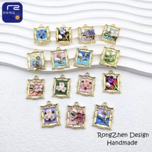 Wholesale Vintage Photo Frame Famous Painting French Earrings Necklace Pendant DIY Oil Painting Flower Monet Garden Alloy Oil Dropping Accessories