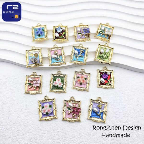 Wholesale Vintage Photo Frame Famous Painting French Earrings Necklace Pendant DIY Oil Painting Flower Monet Garden Alloy Oil Dropping Accessories