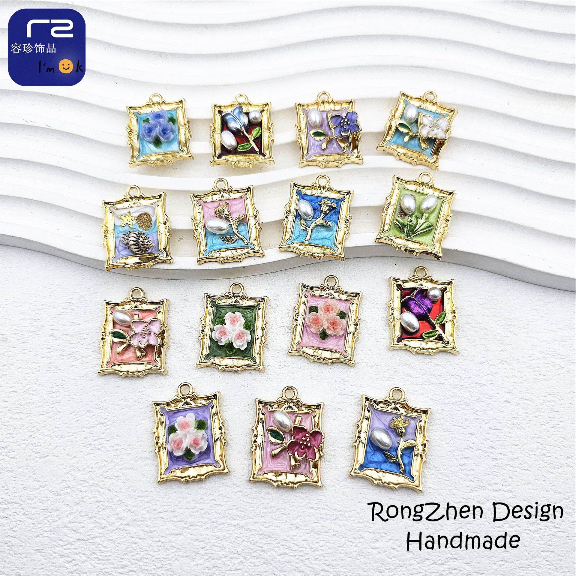 Wholesale Vintage Photo Frame Famous Painting French Earrings Necklace Pendant DIY Oil Painting Flower Monet Garden Alloy Oil opping Aessories