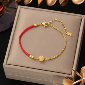 Ads083 Red Rope Bracelet / Gold