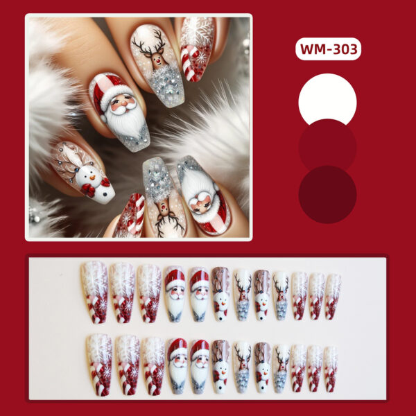 Wholesale WM-303 Ice Crystal Christmas False Nails Long T-Shirt, Christmas Snowflakes, Reindeer, Santa Claus, Nail Tips