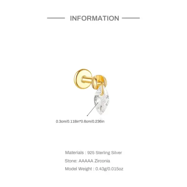 Wholesale 1 Piece Ear Cartilage Rings & Studs Casual Simple Style Geometric 925 Sterling Silver Plating Zircon Ear Cartilage Rings & Studs