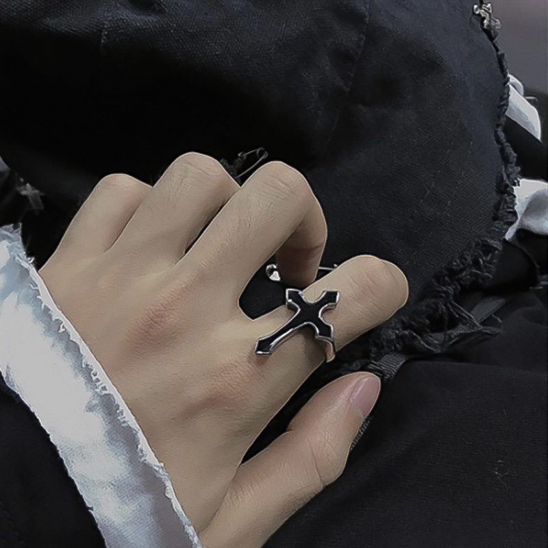 Wholesale Retro Black Large Cross Open Ring Women's Gothic Fashion Alloy Men's Jewelry Ring