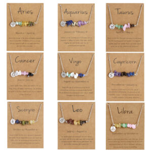 Wholesale Stainless Steel Zodiac Necklace Irregular Natural Stone Pendant Necklace