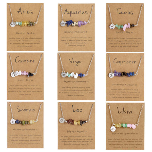 Wholesale Stainless Steel Zodiac Necklace Irregular Natural Stone Pendant Necklace