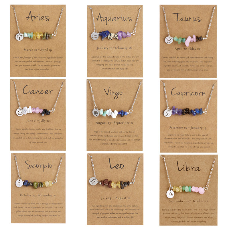 Wholesale Stainless Steel Zodiac Necklace Irregular Natural Stone Pendant Necklace