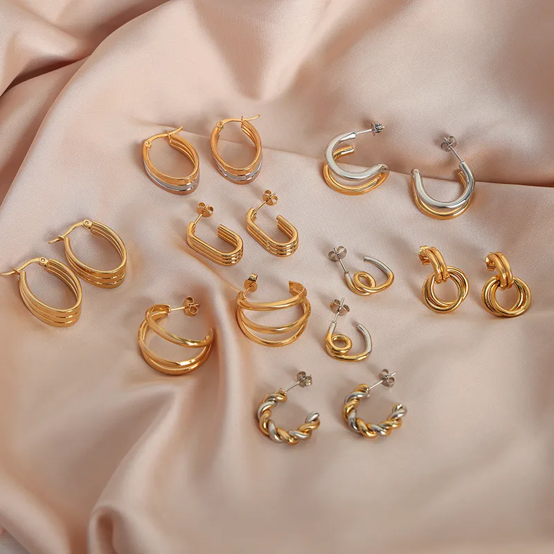 Wholesale 304 Stainless Steel Geometric PVD Coated 18K Gold Plated 18K Gold Simple Style Waterproof Non Tarnish Plating Rose Gold Gold Silver Ear Stud