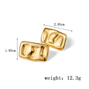 【XKE0085】Rectangular Hammered Earrings / Gold