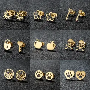 PVD Coated 18K Gold Real Gold Plated Flower Apple 304 Stainless Steel Cute Sweet Waterproof Non Tarnish Ear Studs