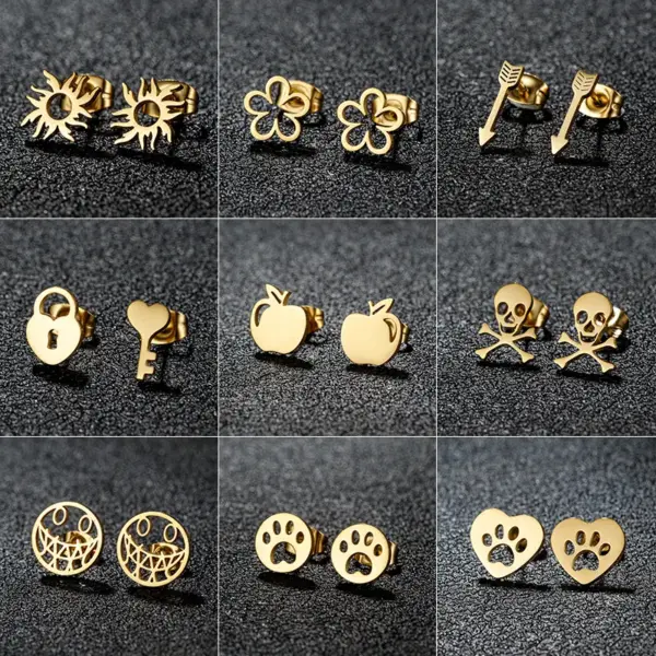 PVD Coated 18K Gold Real Gold Plated Flower Apple 304 Stainless Steel Cute Sweet Waterproof Non Tarnish Ear Studs
