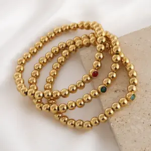 Wholesale Simple Style Commute Round 304 Stainless Steel Beaded Chain Bracelets In Bulk