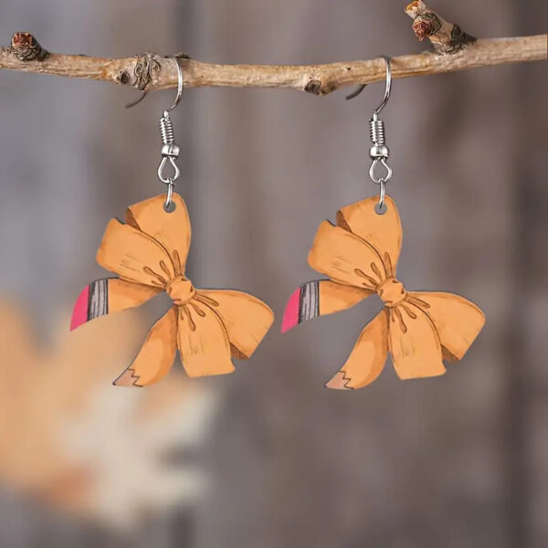 oly-ecdcdf6f535cfbee4b2901ac1e1e2ff3 Wholesale Back-to-school creative pencil bow wooden earrings