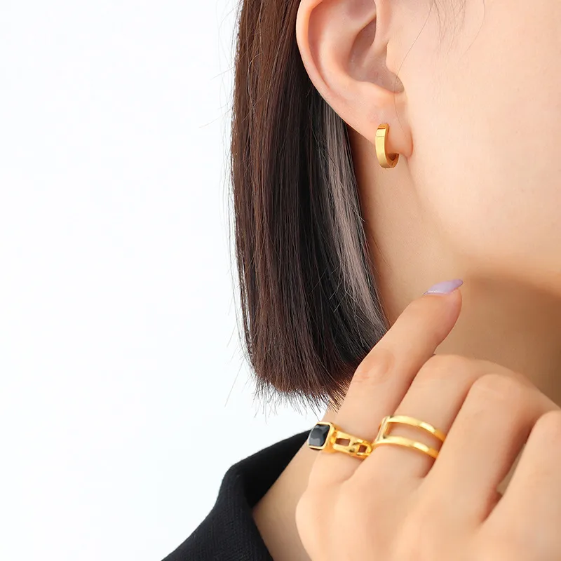 Wholesale PVD Coated Real Gold Plated 18K Gold Geometric 304 Stainless Steel Waterproof Non Tarnish Earrings Ear Studs