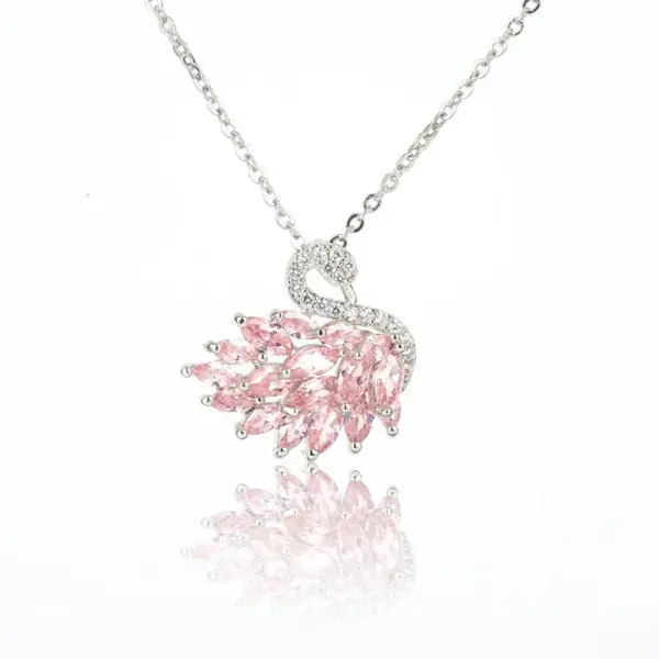 Wholesale Sweet Simple Style Swan Copper White Gold Plated Zircon Pendant Necklace In Bulk