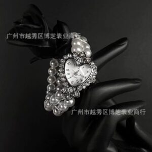Wholesale Spice Girls Y2K Millennium Love Imitation Diamond Pearl Watch Korean Bracelet Didi Trendy Heart-shaped ins Dual-purpose Sweet Girl Watch