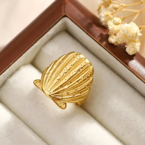 Wholesale PVD Coated Real Gold Plated Sunflower Star Shell 304 Stainless Steel Exaggerated Marine Style Simple Style Waterproof Non Tarnish Open Rings