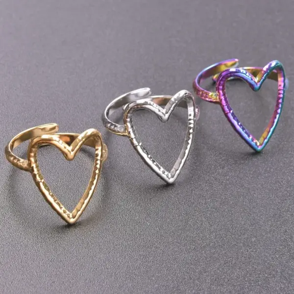 PVD Coated Real Gold Plated Heart Shape 304 Stainless Steel Simple Style Waterproof Non Tarnish Open Ring