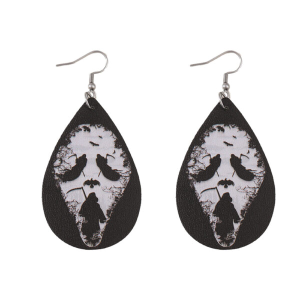 Wholesale Cross-border New Halloween Death Bat Skull Water Drop Pendant Earrings PU Leather Double-sided Ear Jewelry