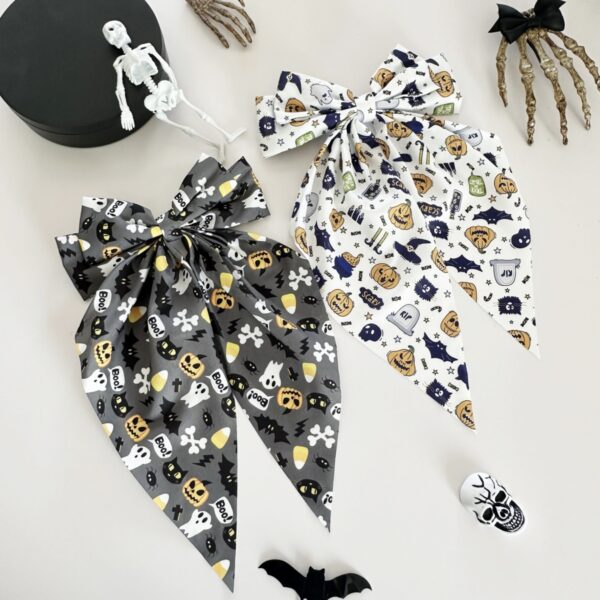 Wholesale Cross-border Halloween Pumpkin Bat Print Bow Ribbon Spring Clip Funny Ghost Pattern Hair Clip Hair Accessory