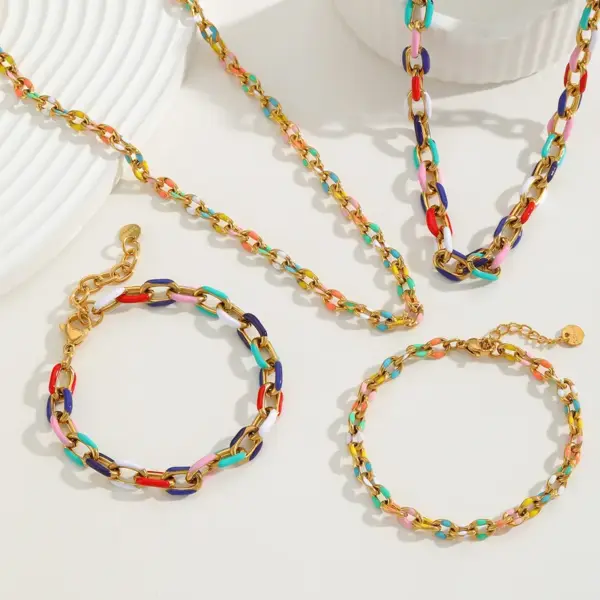 Wholesale Jewelry Basic Simple Style Geometric 304 Stainless Steel 18K Gold Plated Enamel Plating Bracelets Necklace